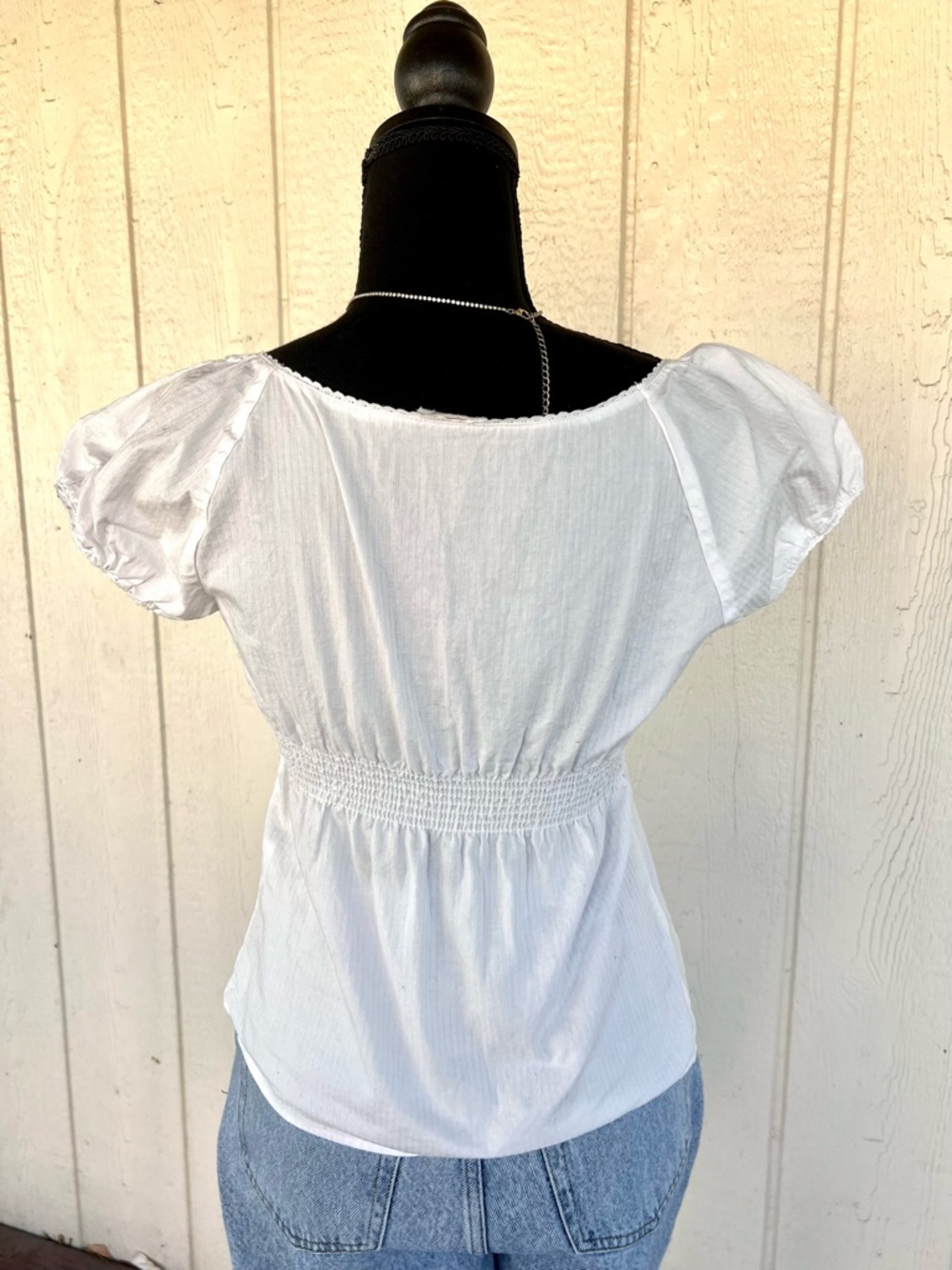 Brandy Melville John Galt White Puff Sleeve Babydoll Top One Size - Picture 4 of 5